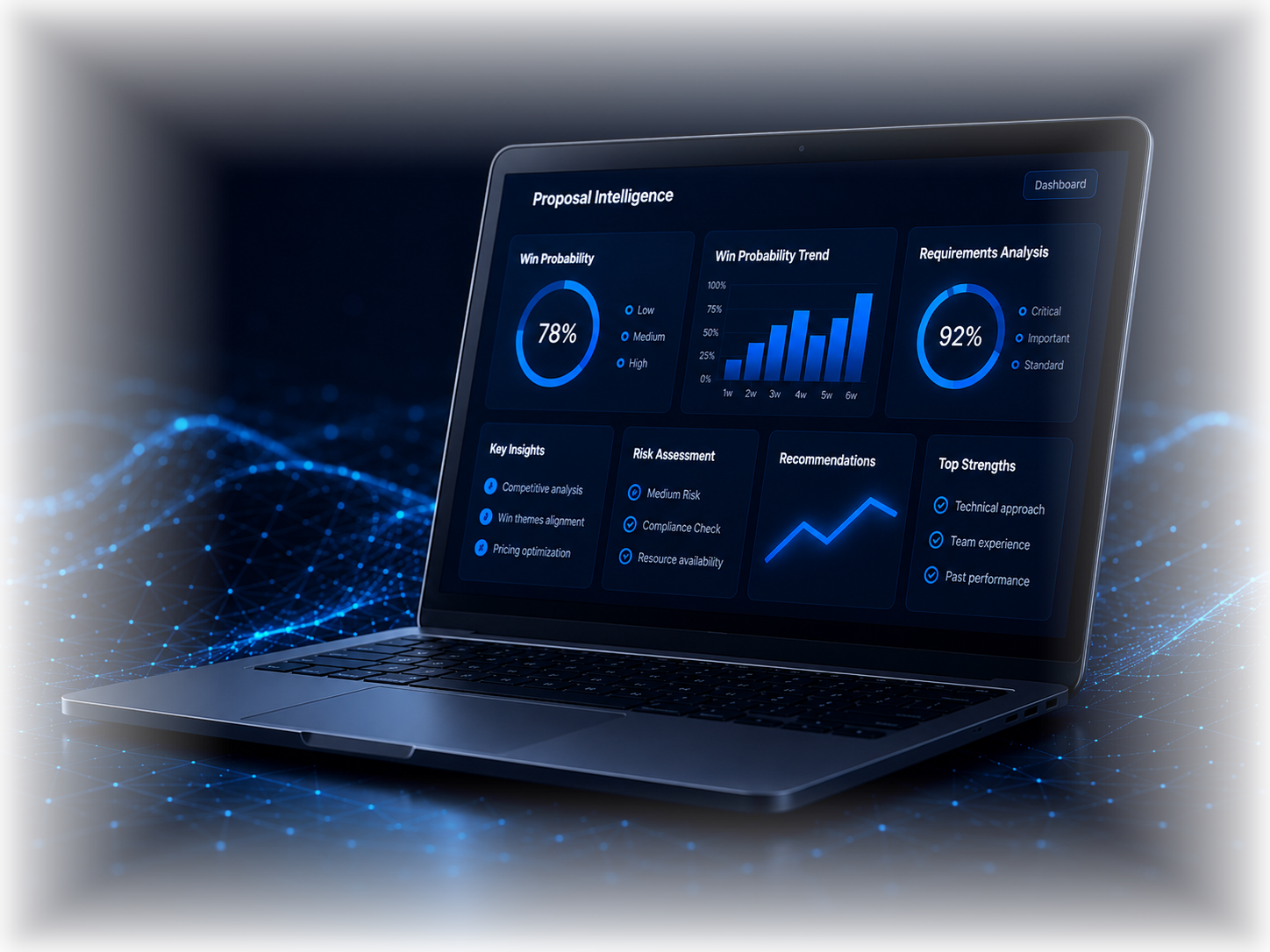 Laptop displaying BidEngine proposal intelligence analytics
